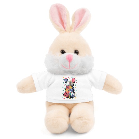 Colorful Geometric Patchwork Abstract Bunny Stuffed Animals With Tee
