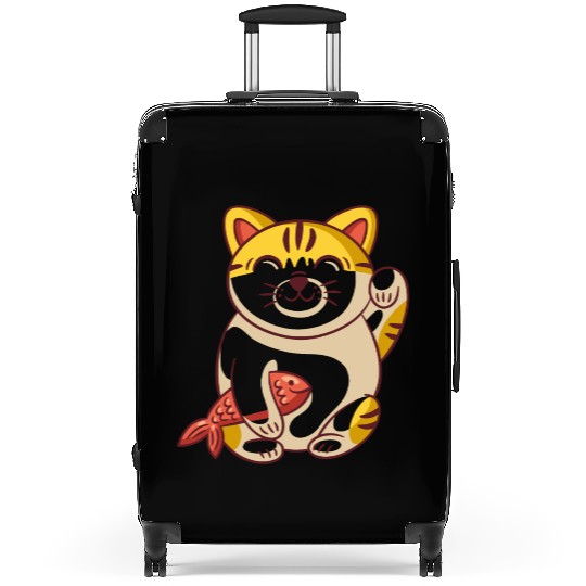 Winking cat with fish Suitcases
