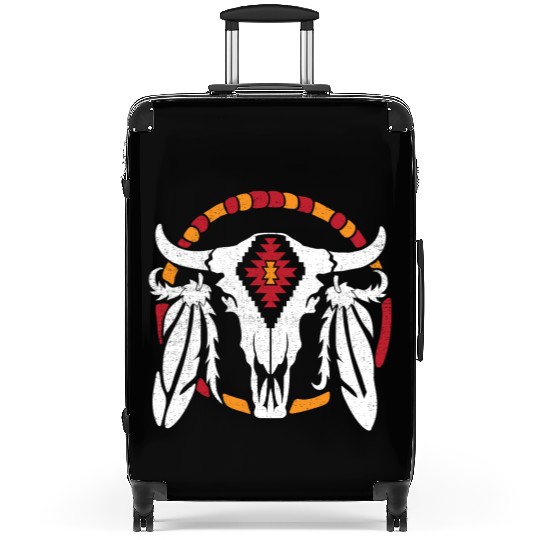Aztec Pattern Cow Skull Cowboy Indian Mexican Suitcases