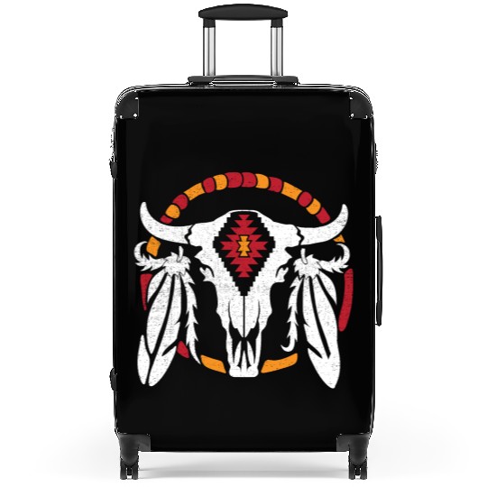 Aztec Pattern Cow Skull Cowboy Indian Mexican Suitcases
