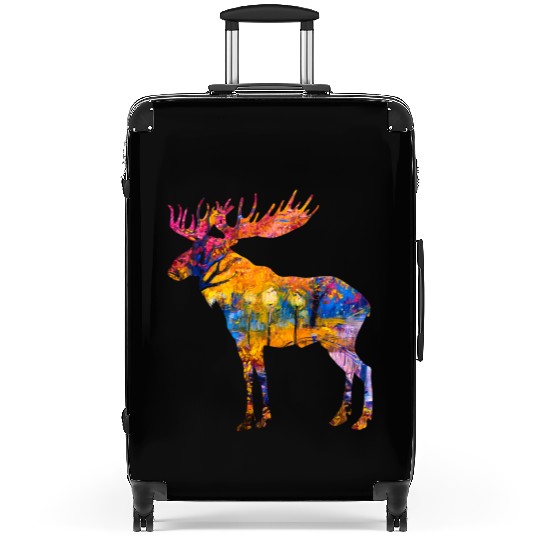 Colorful Canadian Moose Suitcases Abstract Paint Wild