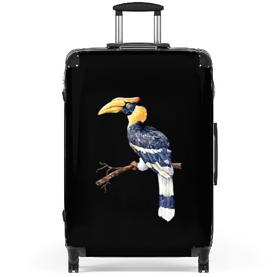 Watercolor Great Hornbill Bird on the Branches Suitcases