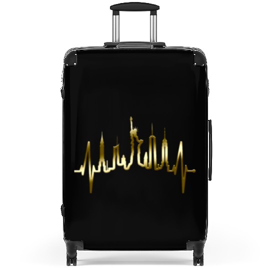 New York City Heartbeat Manhattan Skyline USA Gold Suitcases