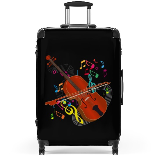 red-brown hand-drawn violin with notes Suitcases