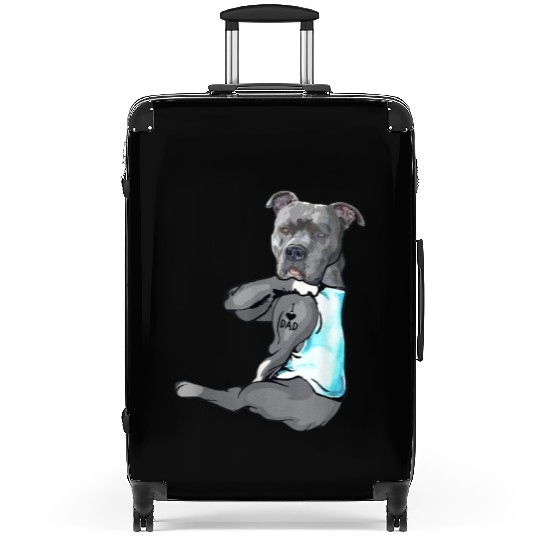 Funny Dog Pitbull I Love Dad Tattoo Suitcases Father