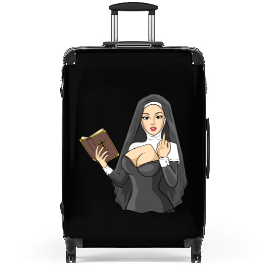 Sexy nun techno middle finger stinky finger sin Suitcases