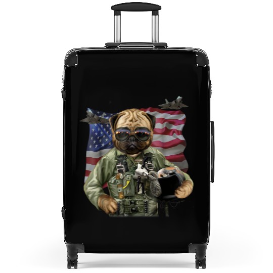 Patriot Pug in USA Fighter Pilot Suit America Dog Suitcases