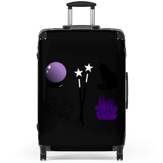 witch magic wand crystal ball tarot crystal cat Suitcases