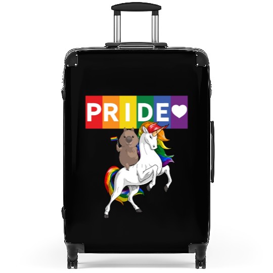 LGBT Gay Pride Wombat Riding Rainbow Unicorn Suitcases