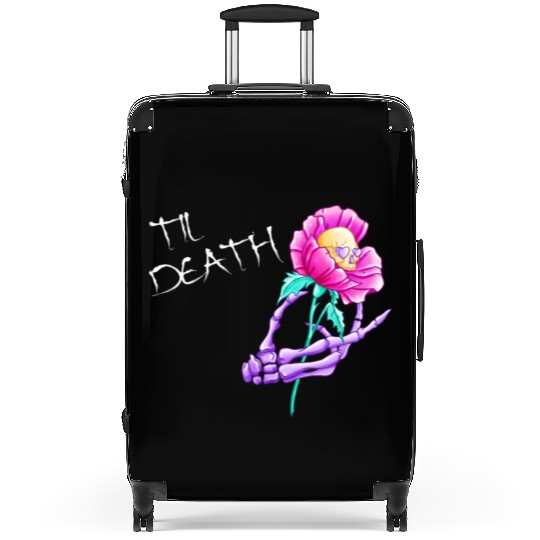 Til Death Valentine Skeleton Hand Skull Flower Suitcases