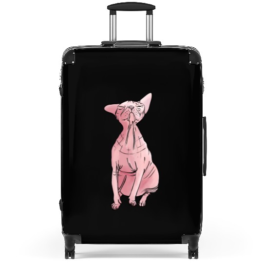 Funny Grumpy Nudee Cat - Hairless Sphynx Cat Sittin Suitcases