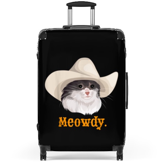 Meowdy Sad Cat Wearing a Cowboy Hat Meme Suitcases