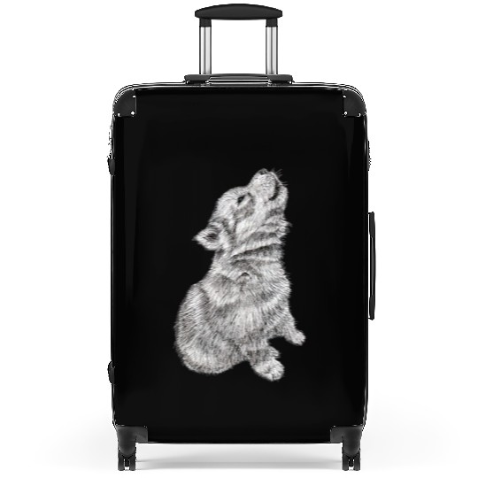 Cute Baby Howling Wolf Cub Sketch Suitcases