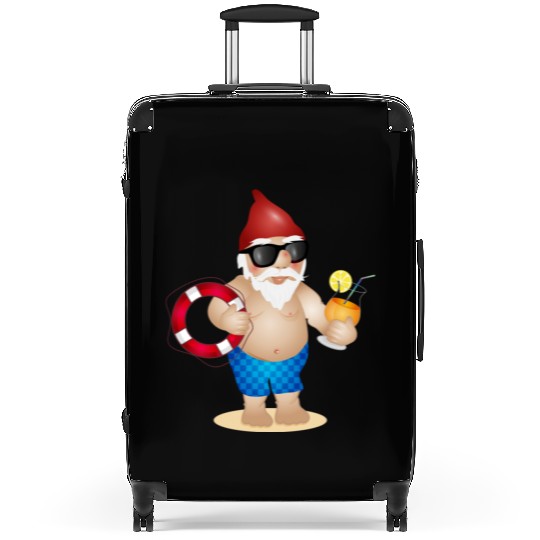 Garden gnome with swimming trunks and lifebuoy Suitcases