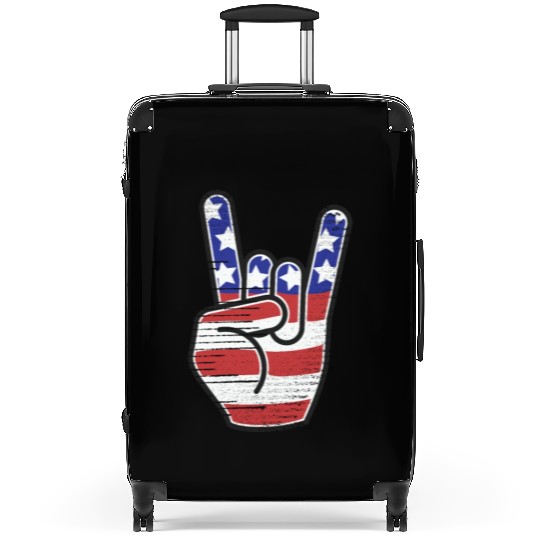 Rock n Roll USA Flag Horns Sign Retro Concert Band Suitcases