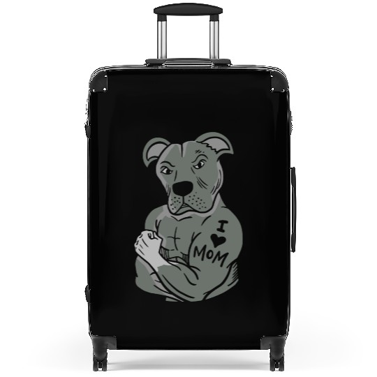 Pitbull Showing tattoo I love Mom Suitcases