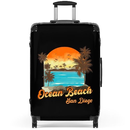 Ocean Beach San Diego Summer Vacation Sunset Palm Suitcases