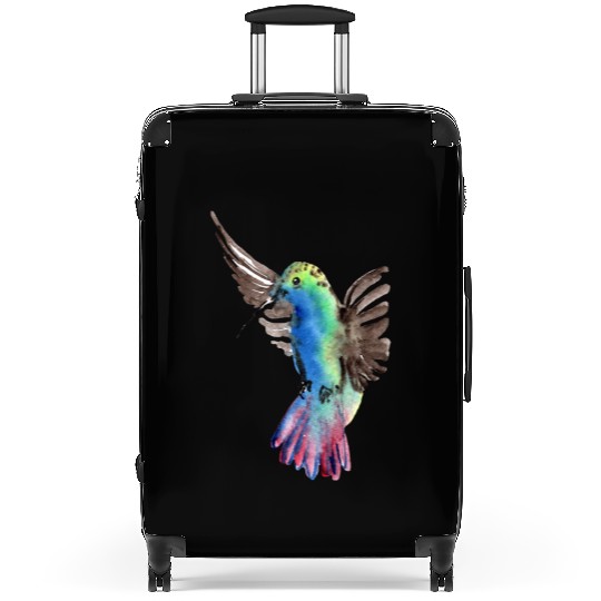 Colorful Watercolor Hummingbird flying pink Suitcases