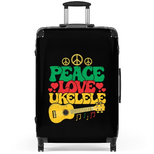 Peace Love Ukelele Player Guitar String Music Suitcases