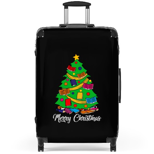 Merry Christmas Tree Love Reading Books Librarian Suitcases