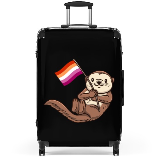 Lesbian Sea Otter With Orange Pink Lesbian Suitcases