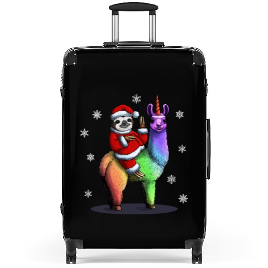 Santa Sloth Riding Llama Unicorn Snowflakes Christ Suitcases