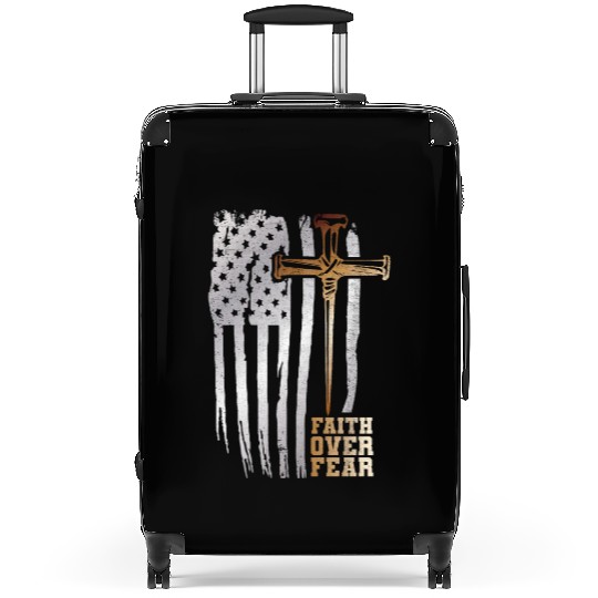 Faith Over Fear Christian American Flag Suitcases