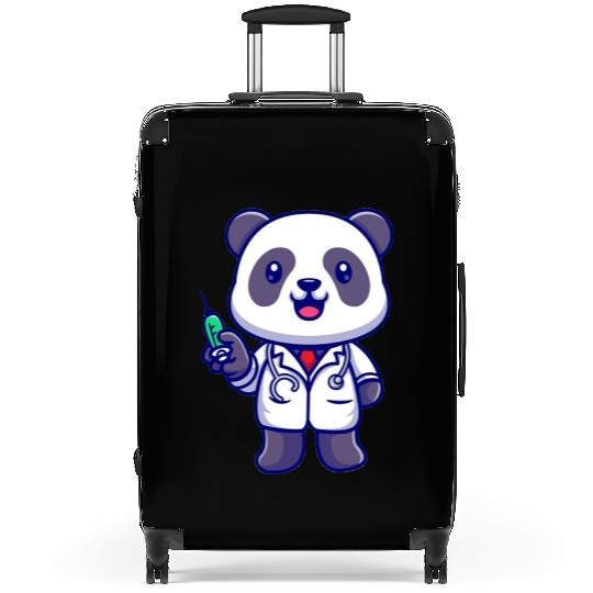 Cute panda doctor with syringe Suitcases