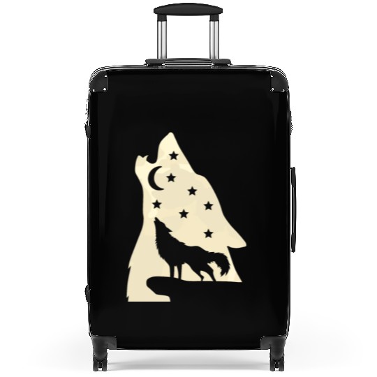 Wolf silhouette howling wolf moonlight Suitcases