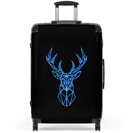 Deer Head Geometric Polygon Neon Blue Antlers Suitcases
