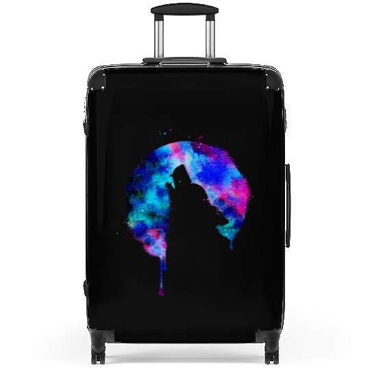 Howling wolf full moon wolves galaxy stars sky Suitcases