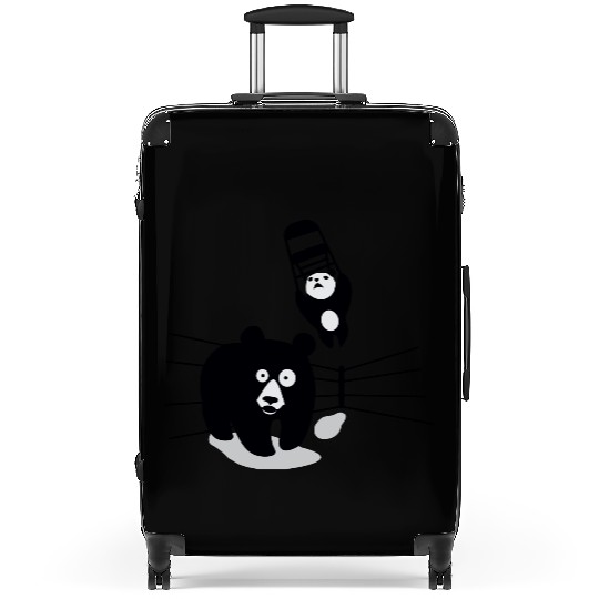 Panda vs Grizzly in wrestling ring. Kung fu Suitcases