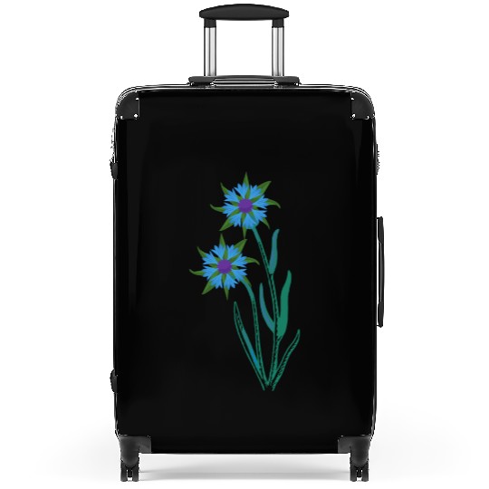 Blue Cornflowers - Floral Artwork With Spring Suitcases