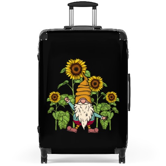 Gnome Sunflower Gardening Gnomes Suitcases
