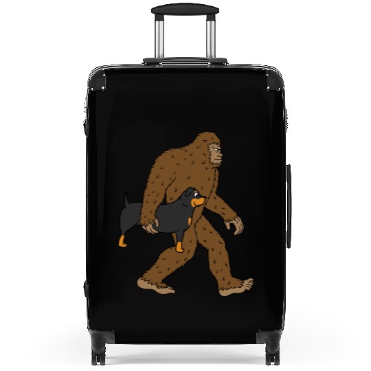Bigfoot Sasquatch Carrying Rottweiler Suitcases