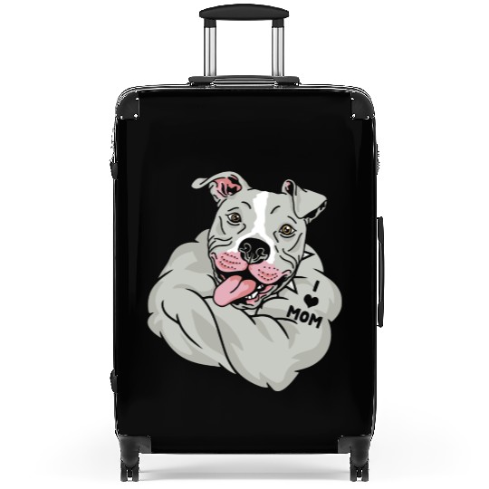 Cute Pitbull I Love Mom Tattoo Suitcases