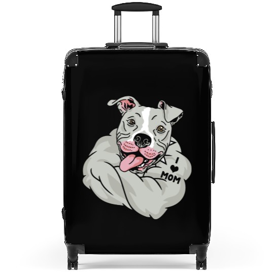 Cute Pitbull I Love Mom Tattoo Suitcases