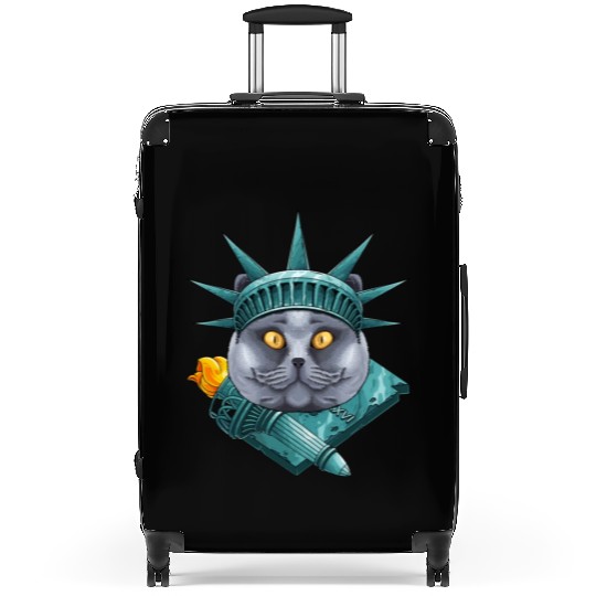 Statue Of Liberty British Shorthair 4th Of July US Suitcases