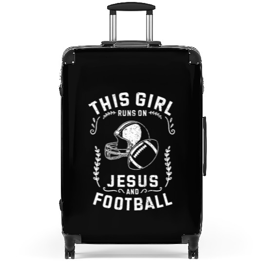 Christian This Girl Runs On Jesus And Football Suitcases