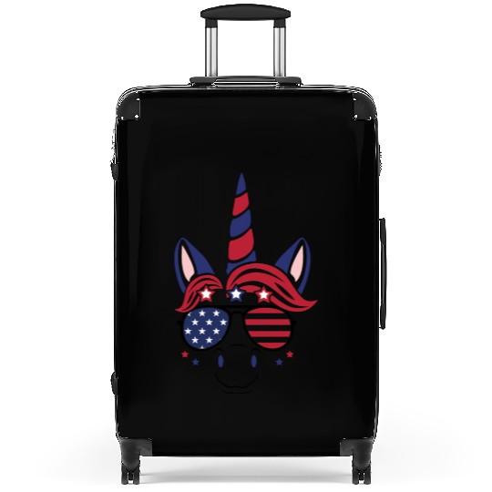 Kawaii Unicorn America American Flag 4th Of July Suitcases