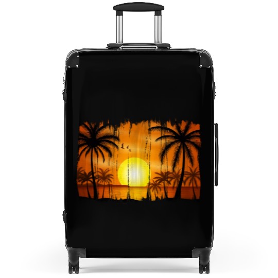 Retro Sunrise, Beach, Palm Trees, Vacation Suitcases