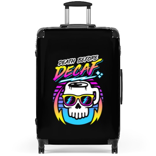 Death Before Decaf (Skull Mug) Retro Neon 80s 90s Suitcases