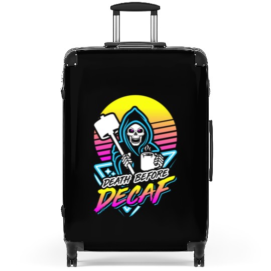 Death Before Decaf (Gym Reaper) Retro Neon Suitcases