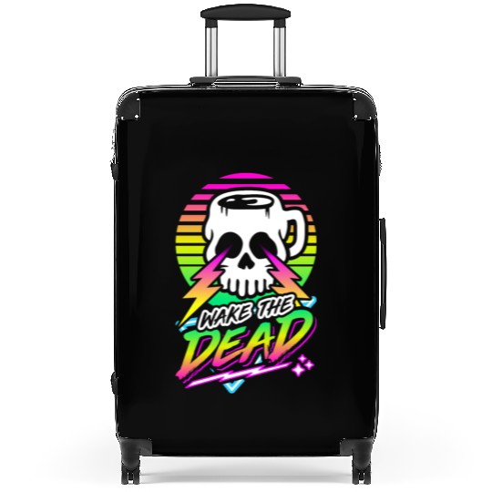 Wake The Dead (Skull Mug) Retro Neon Synthwave 80s Suitcases