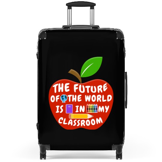 Educational Apple with Future of World Message Suitcases