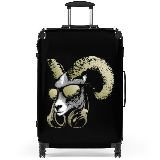 DJ Goat Bling Cool and Funny Music Animal with Suitcases