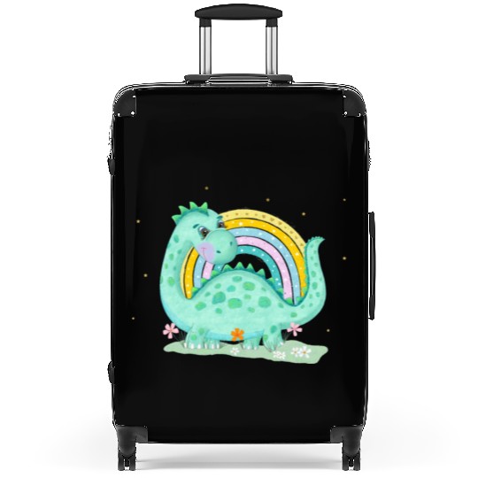 Dinosaur with Rainbow and Flowers Suitcases