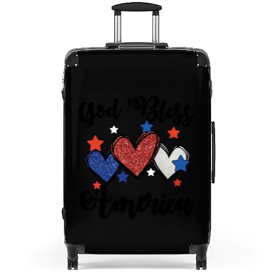 God Bless America Patriotic USA Hearts 4th of July Suitcases