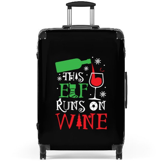 Christmas This Elf Runs On Wine Funny Xmas Holiday Suitcases