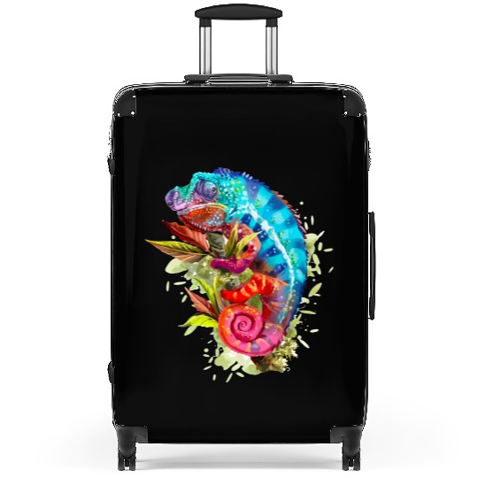 A chameleon is sitting on a branch 11 1 Suitcases